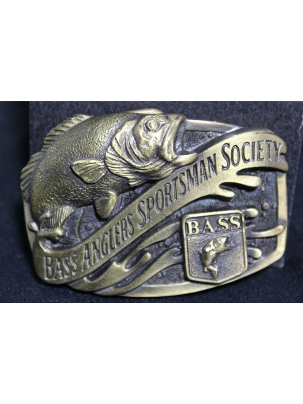 Belt Buckle BASS ANGLERS SPORTSMAN SOCIETY VTG Brass Made USA Fish #D-7